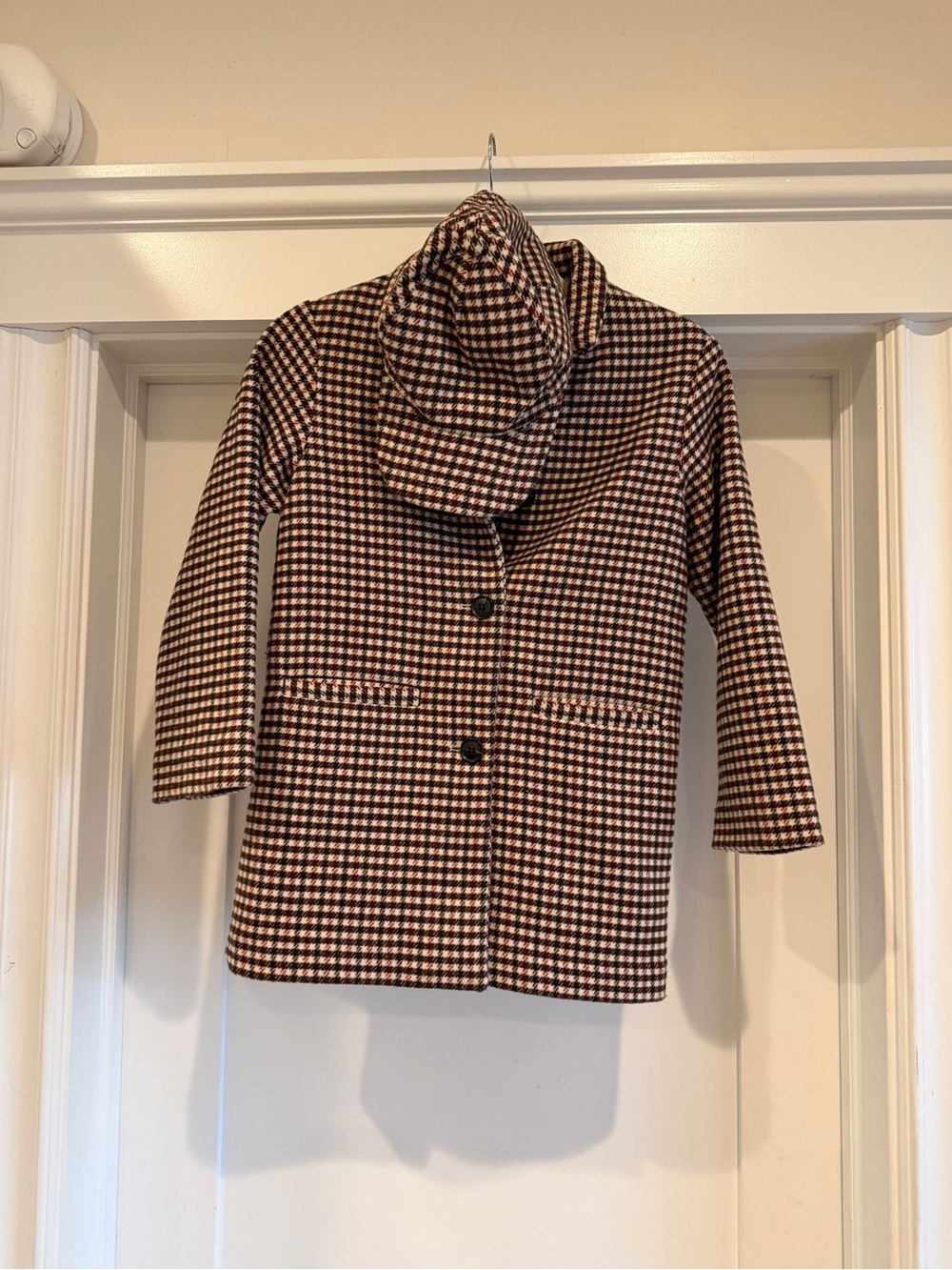 H&M Brown and Cream Houndstooth Short Coat with matching hat